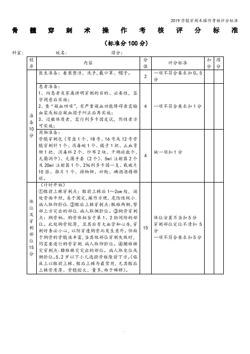 2019骨髓穿刺术操作考核评分标准