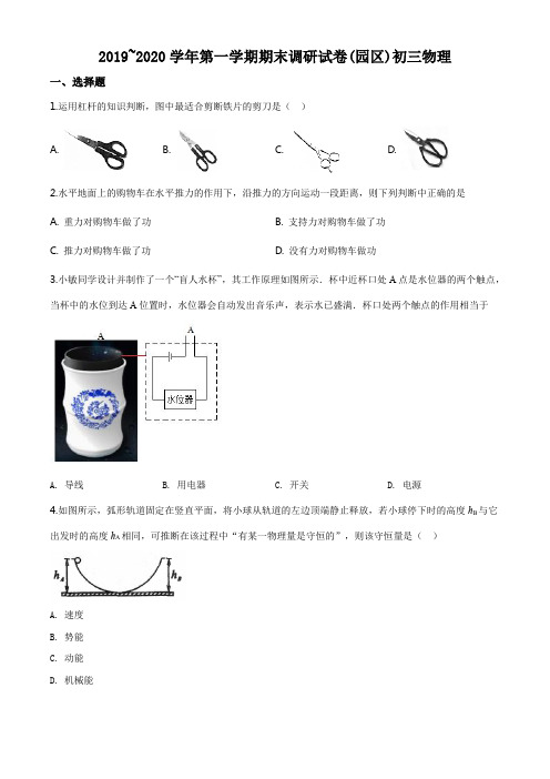 江苏省苏州市工业园区2019-2020学年九年级(上)期末物理试题