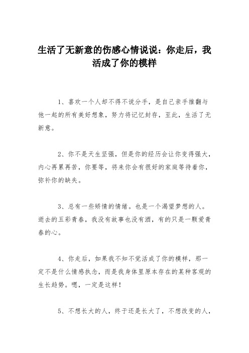 生活了无新意的伤感心情说说：你走后,我活成了你的模样