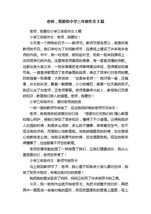 老师，我爱你小学三年级作文3篇