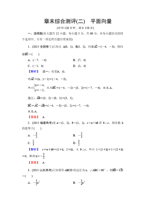 高中数学人教A版必修四 章末综合测评2 含解析答案