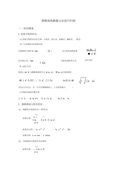 圆锥曲线解题方法技巧归纳(整理)