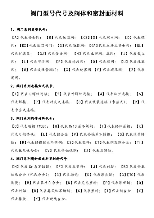 阀门型号代号及阀体和密封面材料