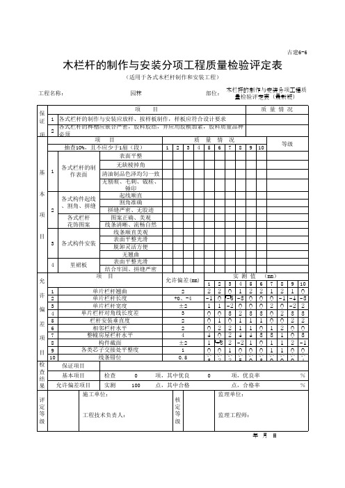 木栏杆的制作与安装分项工程质量检验评定表(最新版)