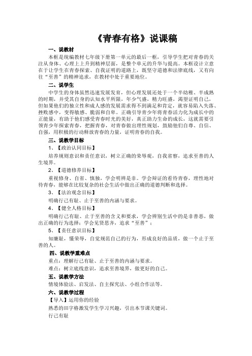 《青春有格》说课稿