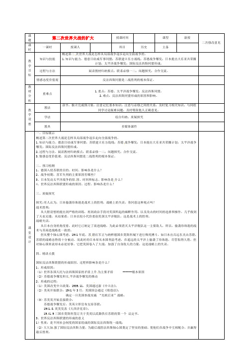 第5课 第二次世界大战的扩大教案 新人教版选修3