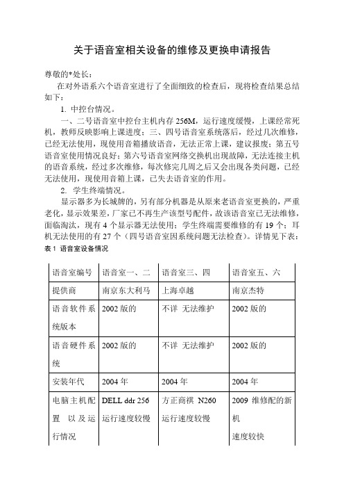 关于语音室相关设备的维修及更换申请报告 (2)