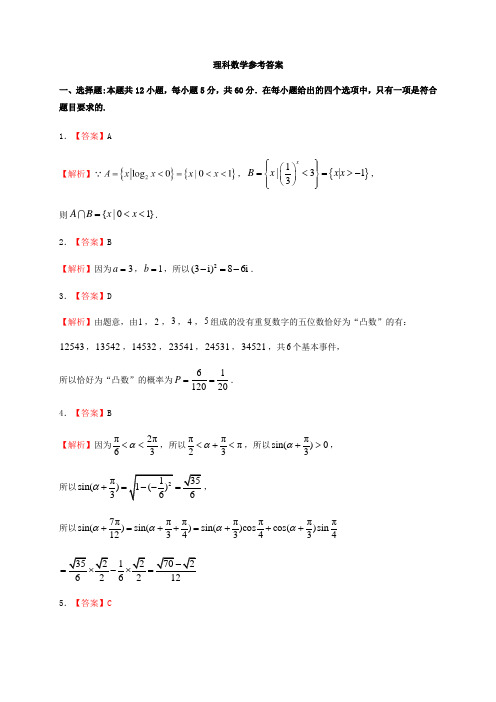 云南省曲靖市第二中学、大理新世纪中学2021届高三数学第一次模拟考试试题 理 答案