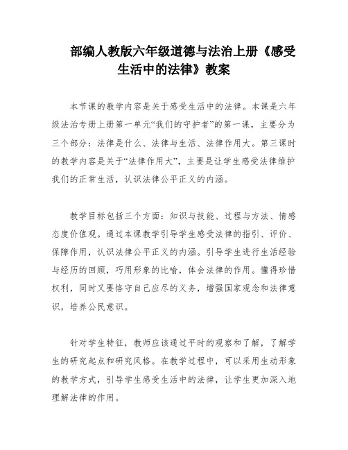 部编人教版六年级道德与法治上册《感受生活中的法律》教案