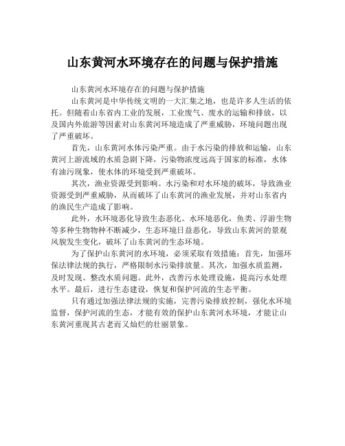 山东黄河水环境存在的问题与保护措施