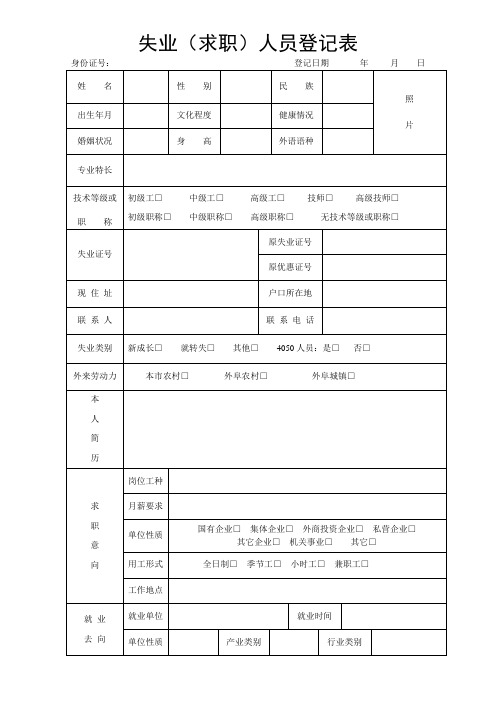 失业(求职)人员登记表