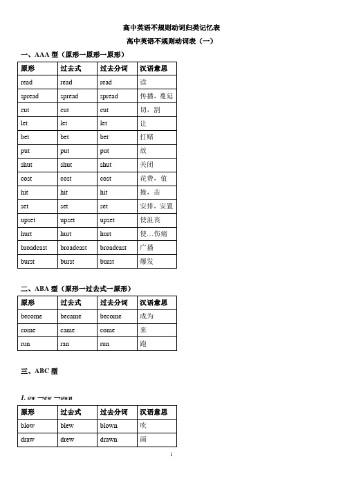 (完整word版)高中(最全)动词_过去式、过去分词不规则变化分类记忆_(自己总结),推荐文档