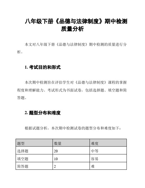 八年级下册《品德与法律制度》期中检测质量分析