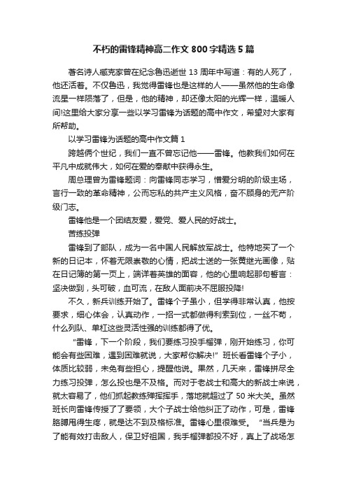 不朽的雷锋精神高二作文800字精选5篇