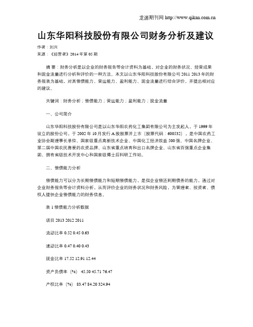 山东华阳科技股份有限公司财务分析及建议