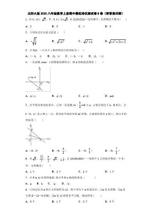 北师大版2020八年级数学上册期中模拟培优测试卷B卷(附答案详解)