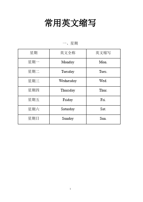 常用英文缩写(英语星期月份)_-中英文