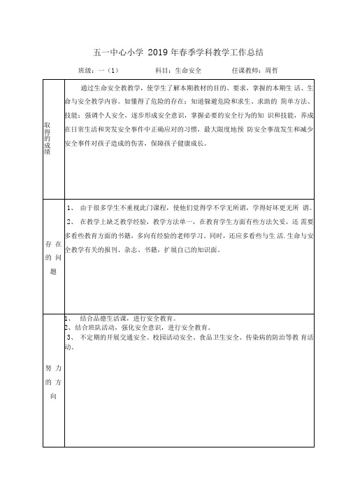 一生命安全学科工作总结(1)