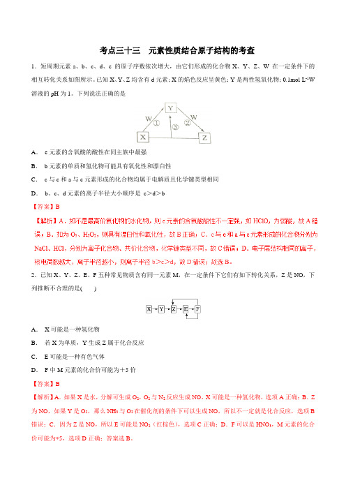 考点33 元素性质结合原子结构的考查-2020年高考化学必刷题(解析版)