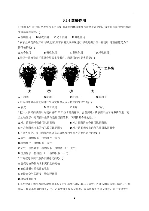 3.5.4蒸腾作用—2022-2023学年北师大版生物七年级上册堂堂练(word版 含解析)