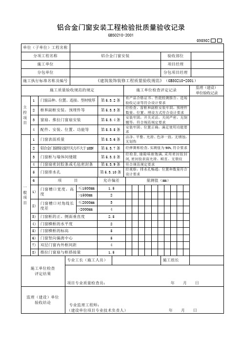 铝合金门窗安装检验批