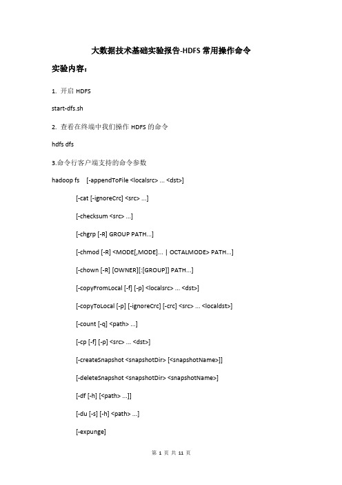 大数据技术基础实验报告-HDFS常用操作命令