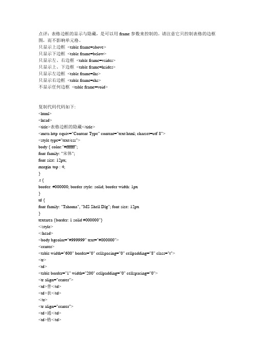 HTML table表格边框的控制详细说明