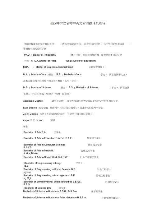 各种学位名称中英文对照翻译及缩写