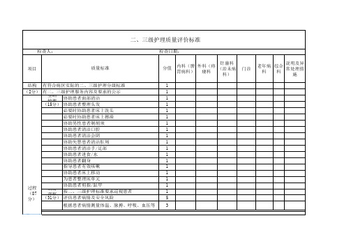 医院二、三级护理质量评价标准-