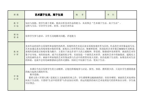 人美版七年级美术下册第一课 《艺术源于生活高于生活》教案