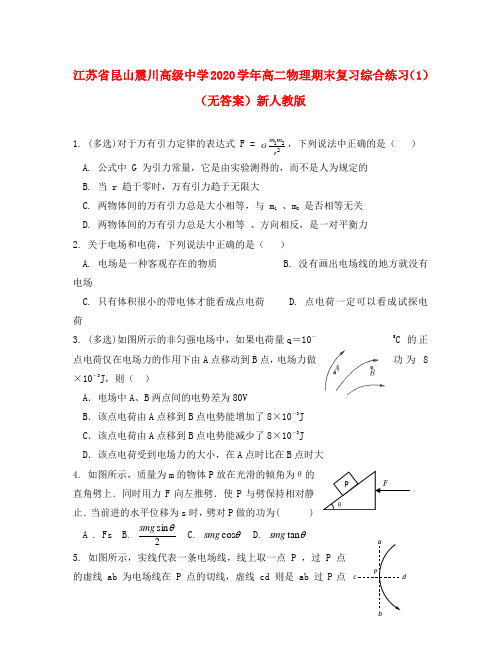 江苏省昆山震川高级中学2020学年高二物理期末复习综合练习(1)(无答案)新人教版