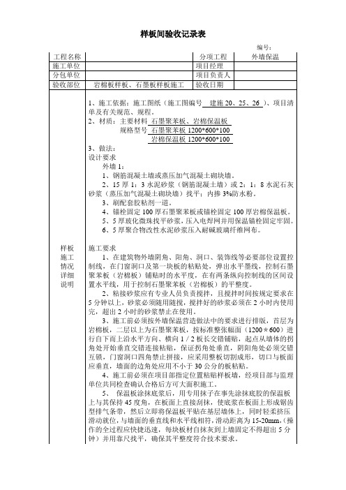 外墙保温岩棉板、石墨板样板验收