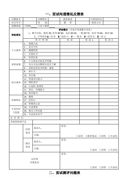 面试沟通情况反馈表