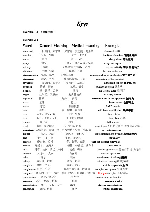 医学英语名词Keys words