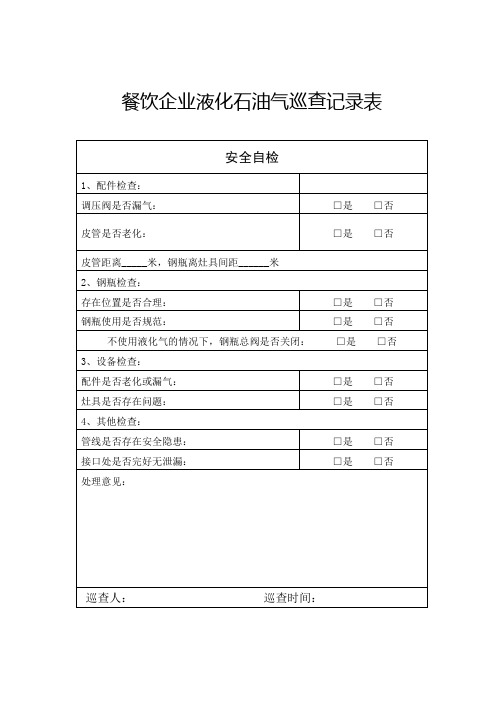 餐饮企业液化石油气巡查记录表