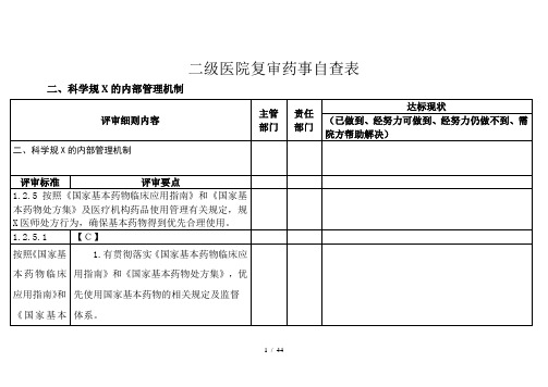 二级医院复审药事自查表