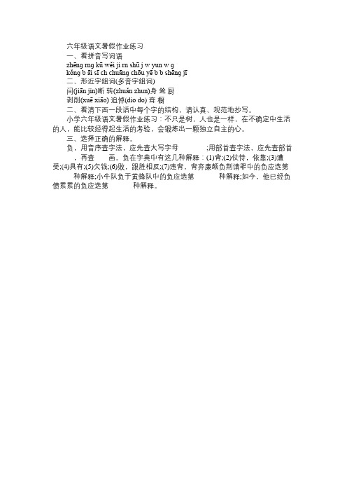 小学六年级语文暑假作业练习免费范文