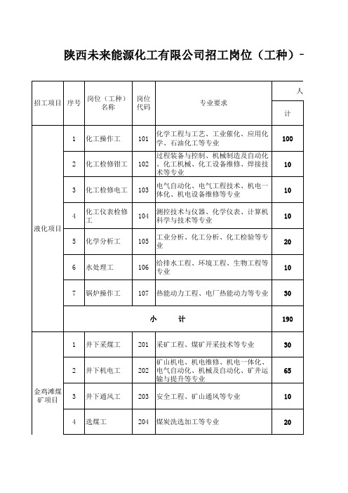 陕西未来能源化工有限公司招工岗位(工种)一览表 (1)