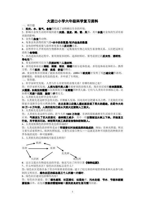 11年六年级科学整理复习资料