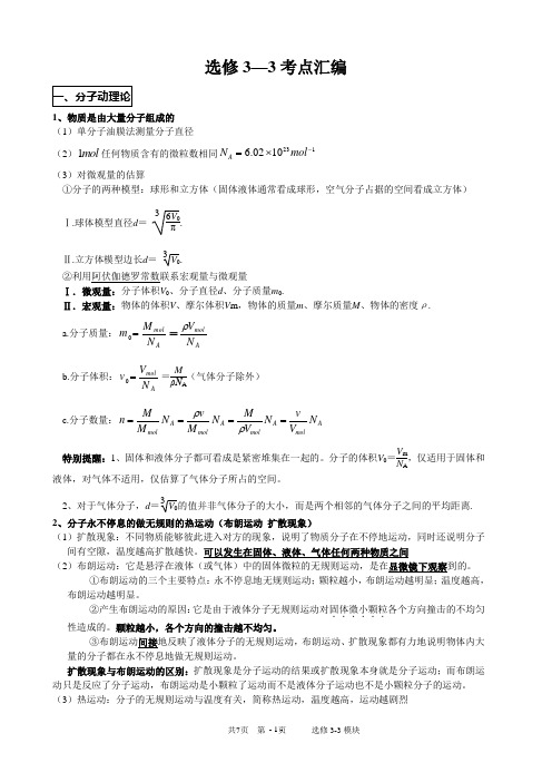 高中物理_选修3-3知识点(完整版)