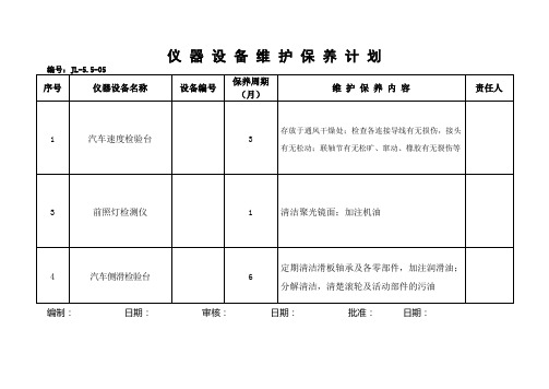 【安检】仪器设备维护保养计划