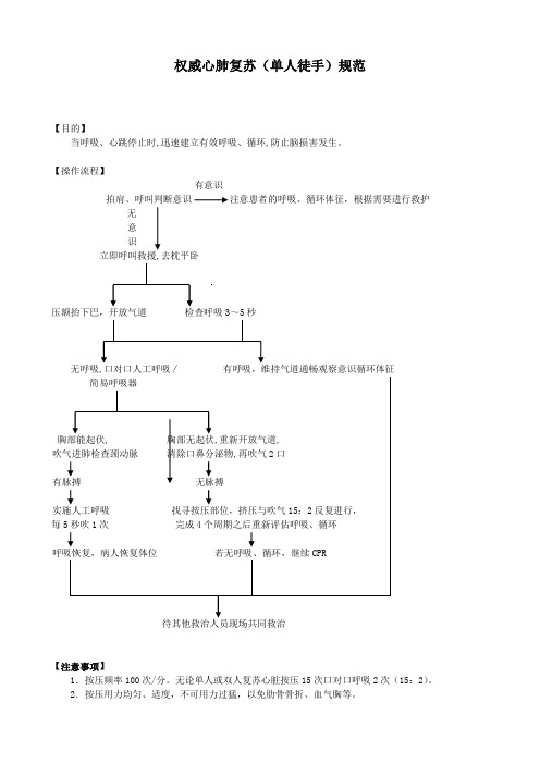 权威心肺复苏(单人徒手)规范