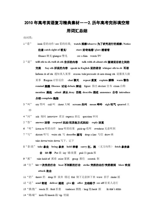 历年高考完形填空常用词汇总结.doc