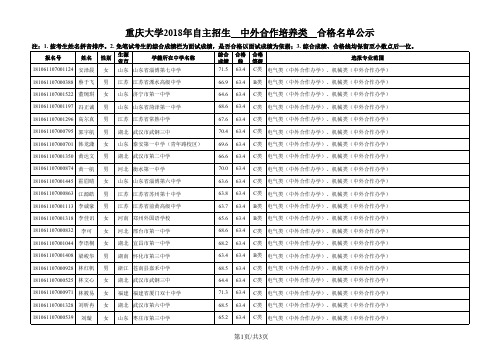 重庆大学2018年自主招生中外合作培养类