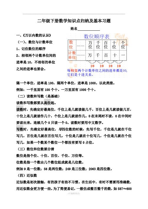 青岛版五四制二年级数学下册知识点归纳及基本习题