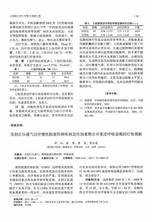 无创正压通气治疗慢性阻塞性肺疾病急性加重期合并重度呼吸衰竭的疗效观察