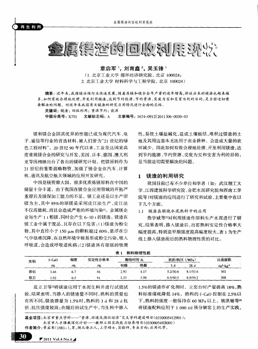 金属镁渣的回收利用现状