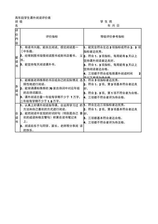 学生课外阅读评价标准