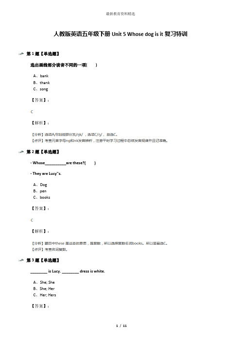 人教版英语五年级下册Unit 5 Whose dog is it复习特训