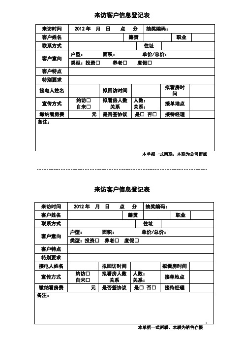 来访客户信息登记表